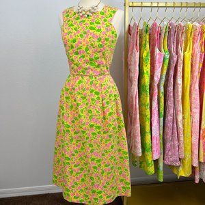 "The Lilly" Lilly Pulitzer Classic Pink & Green on Yellow Dress Vintage Size 12
